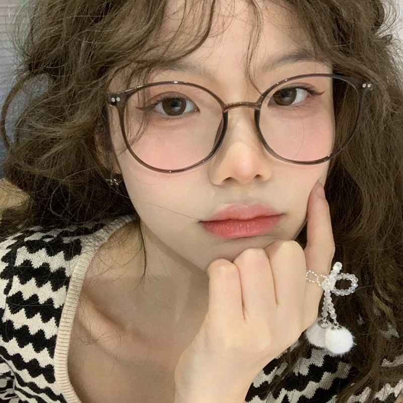 超轻腮红冷茶色眼镜女素颜神器近视可配度数圆框眼睛框架大脸装饰