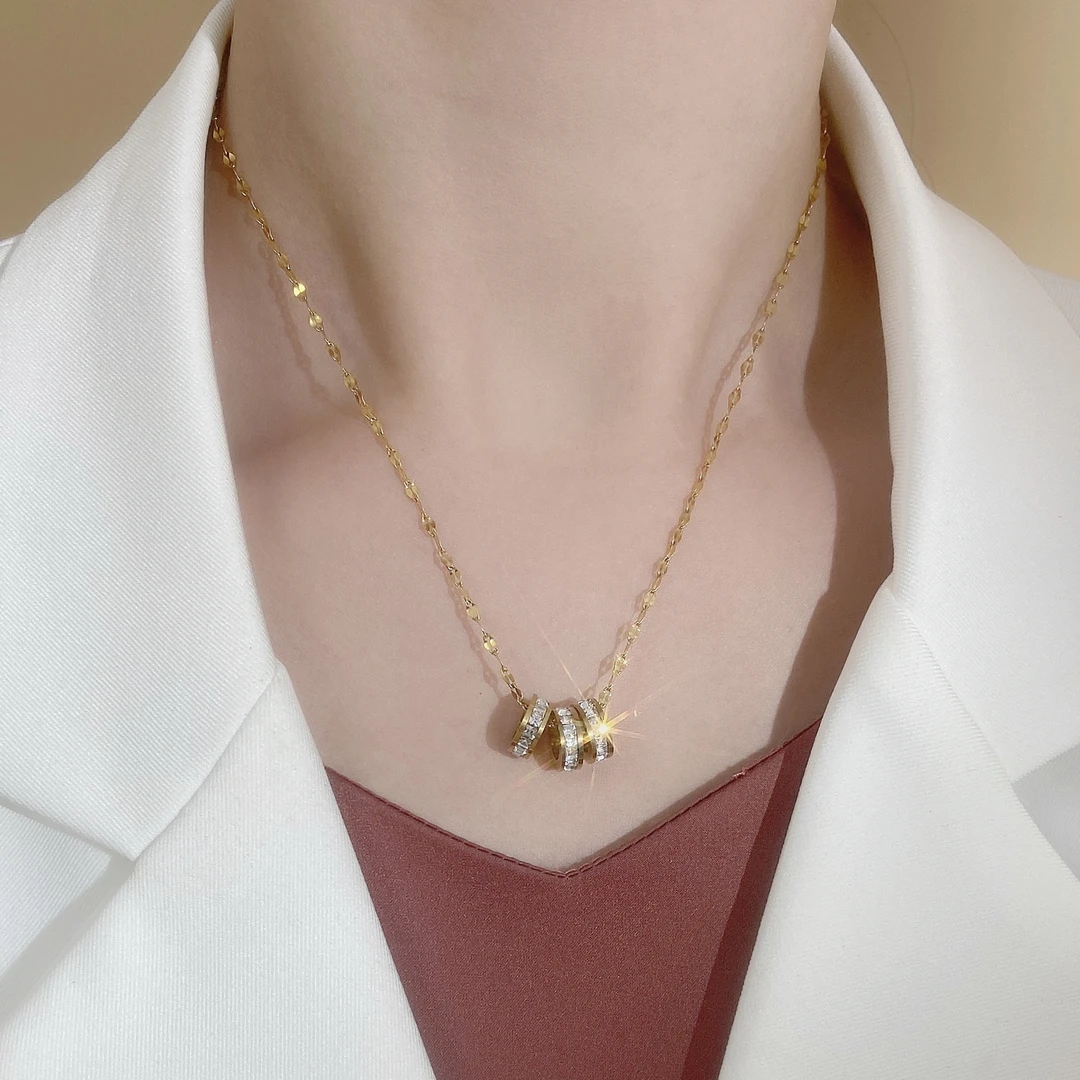 X-671 时尚经典百搭满锆圆环吊坠锁骨链项链女配饰