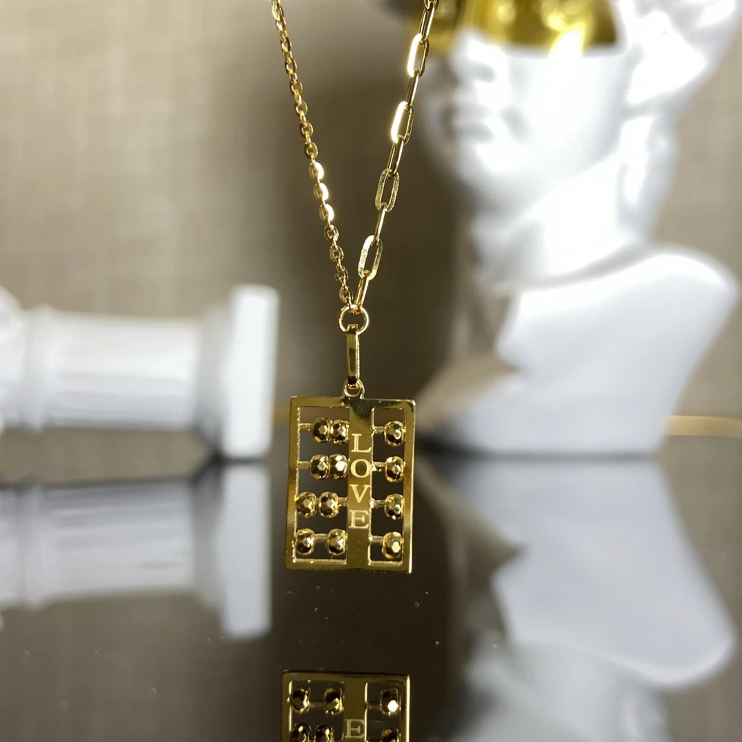 【芮泊珠宝】正品18K金LOVE算盘套链  女款如意算盘锁骨链 彩金项链