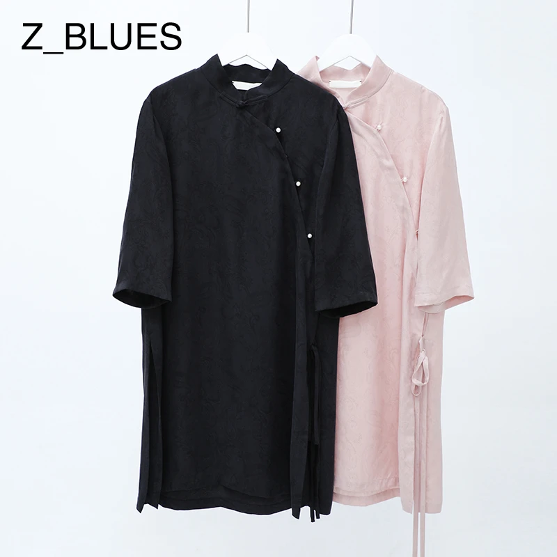 Z.blues 国风款新中式气质风斜襟珍珠扣短袖T恤女上衣YZQHL16532