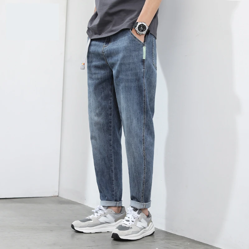 冰丝九分牛仔裤男直筒宽松男士潮牌夏季薄款冰氧吧休闲工装长裤子
