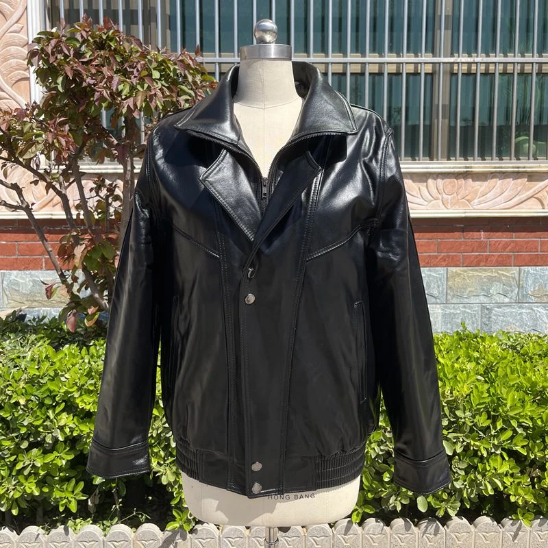 真皮皮衣男头层牛皮骑行服摩托车皮夹克中老年加棉宽松机车服冬季