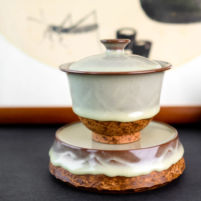 壶尔摩斯 哥窑·江山雪霁三才盖碗·陈永吉作品 家用全手工茶具高档