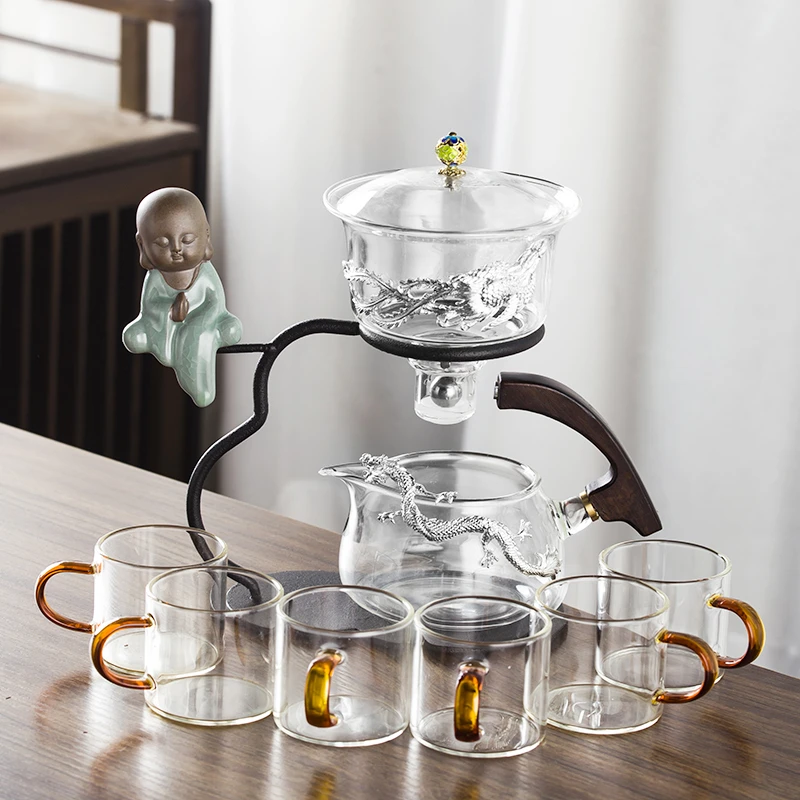 轻奢高档创意半自动茶具套装家用透明玻璃磁吸出水功夫懒人泡茶器