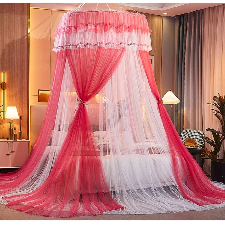圆顶公主风吊顶蚊帐免安装加密加高落地公主宫廷圆形床幔子批发