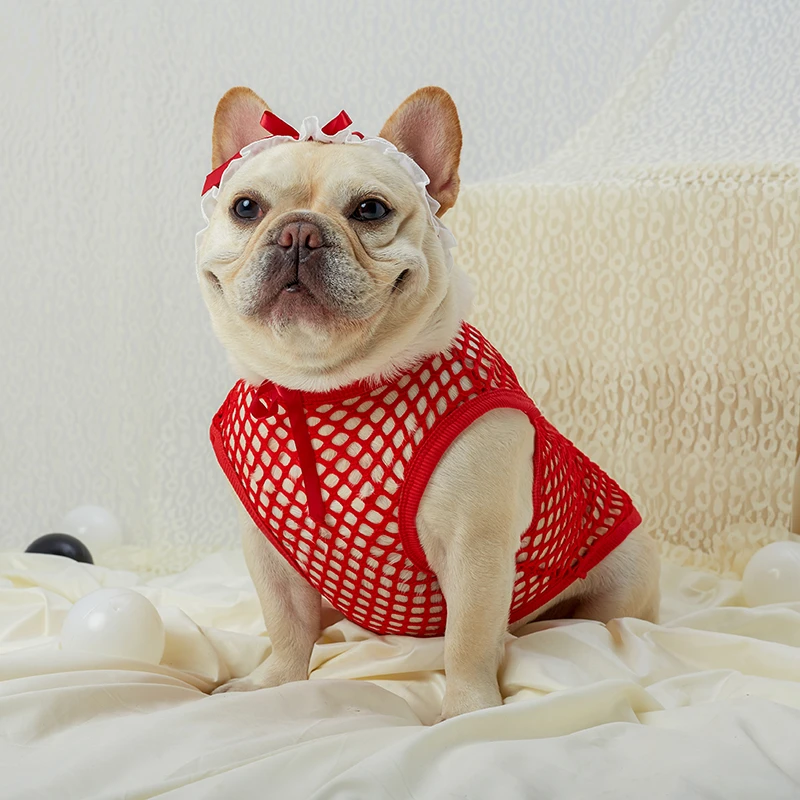 狗狗衣服夏天季镂空网格法斗背心巴哥柯基斗牛犬宠物衣服透气薄款
