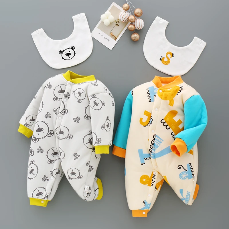 新生婴儿儿衣服秋冬季夹棉哈衣保暖棉服棉衣连体加厚套装宝宝冬装