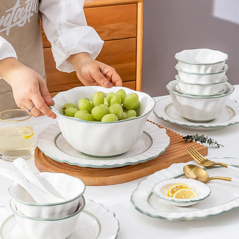 芝麻花边北欧轻奢陶瓷饭碗家用大号汤碗单个高颜值餐具网红拉面碗