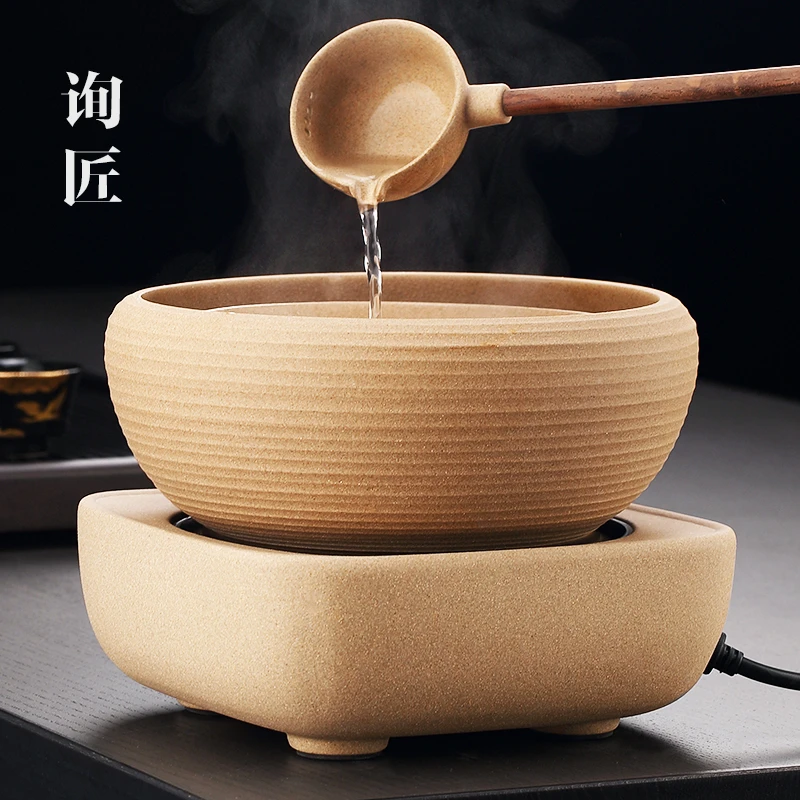 麦饭石茶釜煮茶器古法陶瓷茶具电陶炉茶碗合璧煮茶缸煮茶壶煮茶炉