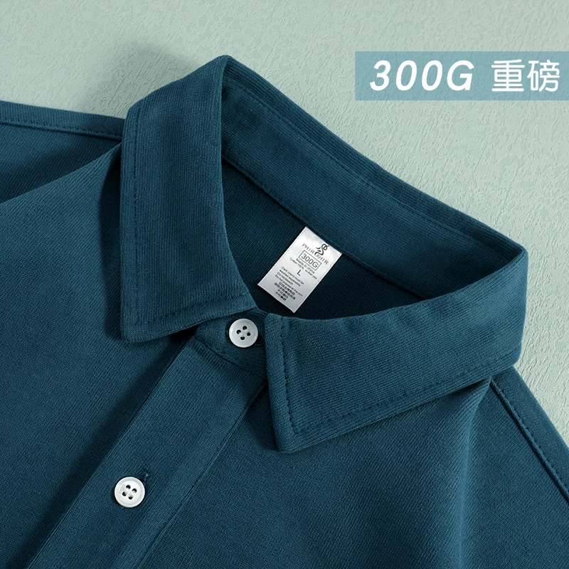 匹戏300g重磅日系polo衫男宝蓝春夏复古厚新疆棉纯棉翻领短袖T恤