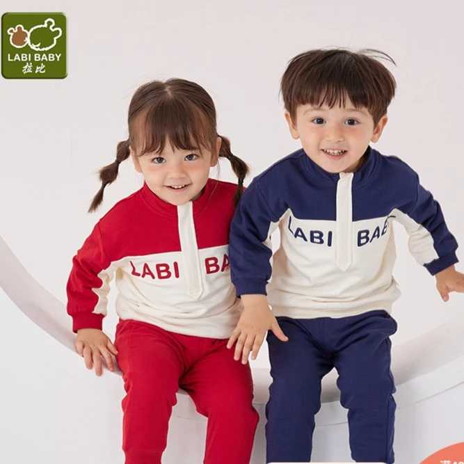 拉比儿童运动套装秋冬潮童装加绒休闲两件套男女宝宝套装