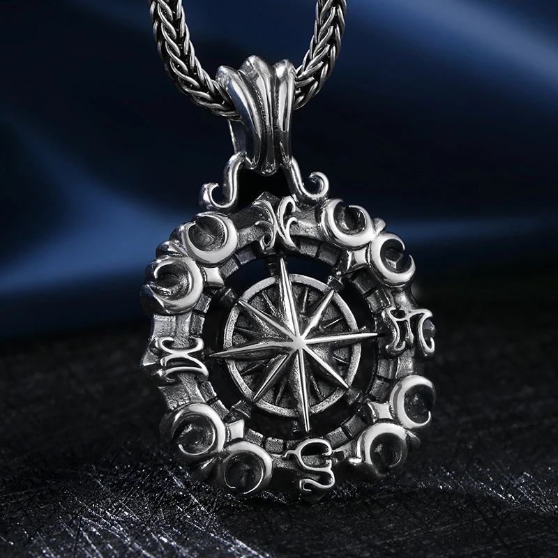 船承 吊坠925银 航海星芒吊坠纯银项链男士嘻哈个性船锚男女潮人
