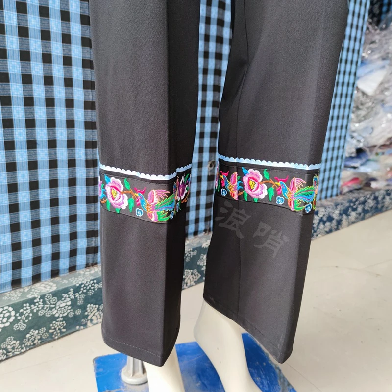布依民族服饰女直筒裤刺绣中腰拉链系腰带款修身显瘦垂感百搭原创