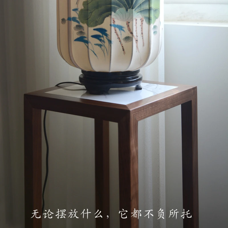 黑胡桃纯实木花架客厅中式置物架大理石花几可室内现代艺术盆景架