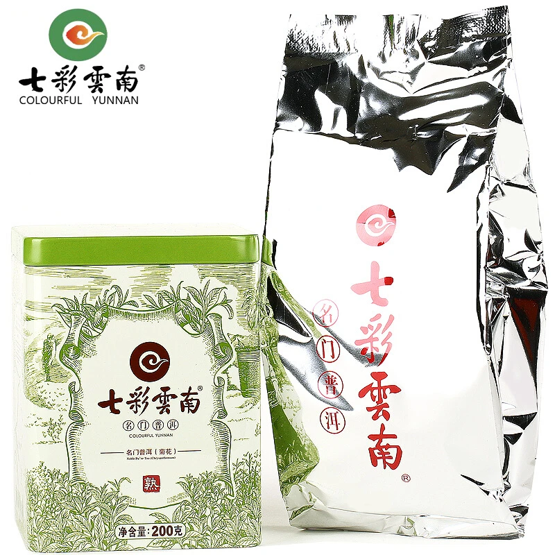七彩云南庆沣祥名门普洱熟茶菊花铁盒装 200g