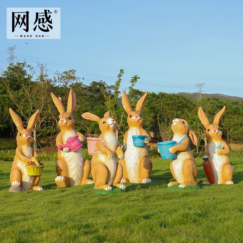 户外卡通兔子花盆雕塑玻璃钢花园别墅小区幼儿园景区公园装饰摆件