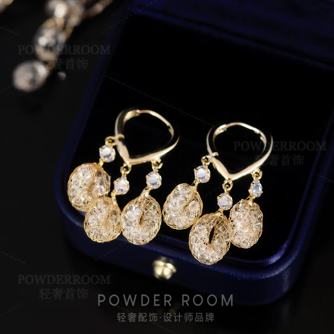 POWDERROOM 铜合金合成锆石耳饰 【Q空间梦想】镂空首饰设计师优雅