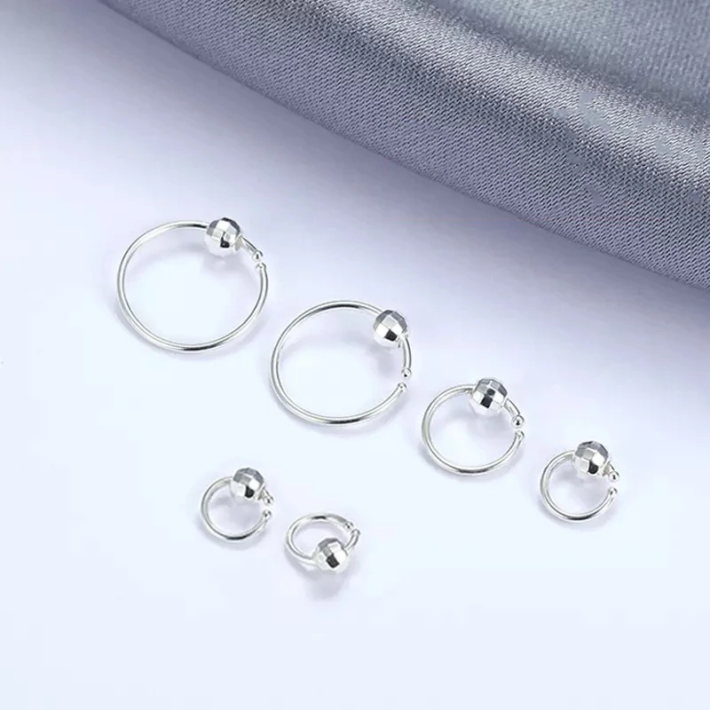 925银耳饰 银耳环女简约镭射珠子耳圈纯银单圈耳饰耳骨圈直供