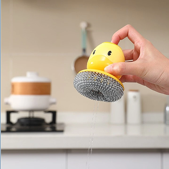 （新疆包邮）新款卡通萌鸭带手柄自动加液清洁刷去污刷子洗锅不掉丝