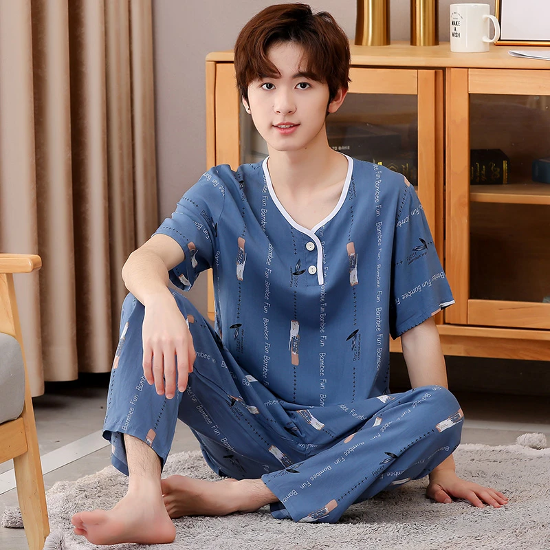 青少年棉绸睡衣套装新款短袖长裤大童夏季家居服宽松薄款居家服