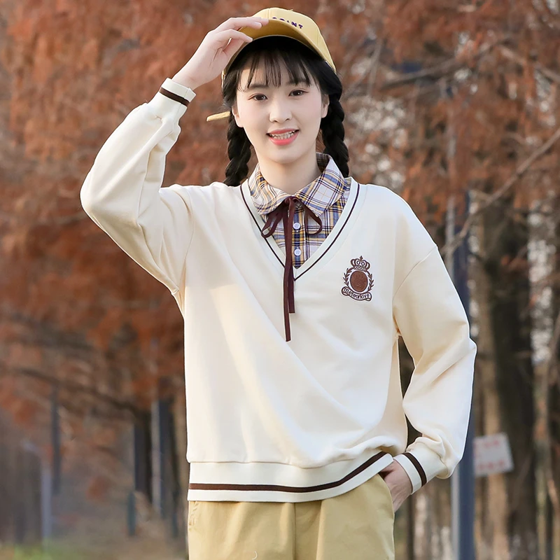 学院风套装假两件卫衣初中学生少女大童春季新款高中女生秋装