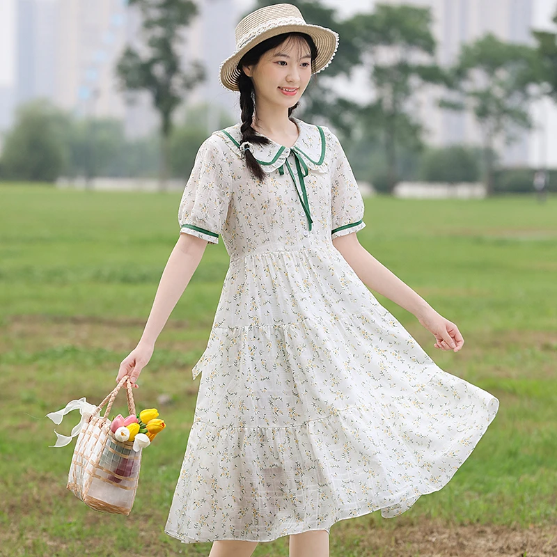 少女连衣裙长款夏季学院风高中初中学生夏装大童公主雪纺裙子过膝