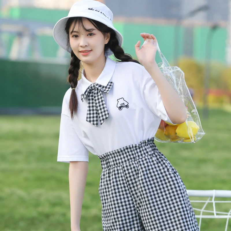 polo短袖T恤宽松可爱甜美JK学院风少女大童夏装初中学生夏季上衣
