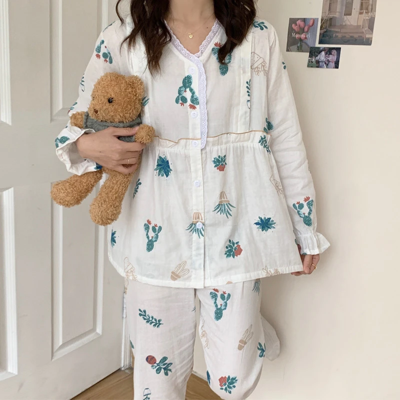 加肥加大码月子服夏季薄款产后5月份棉纱布孕妇睡衣产妇喂奶衣