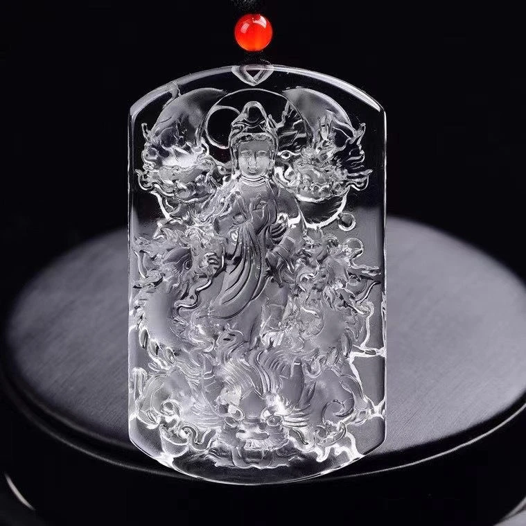 晶妃恋天然白水晶观音吊坠男九龙护主男女士项链挂件手工精雕礼物