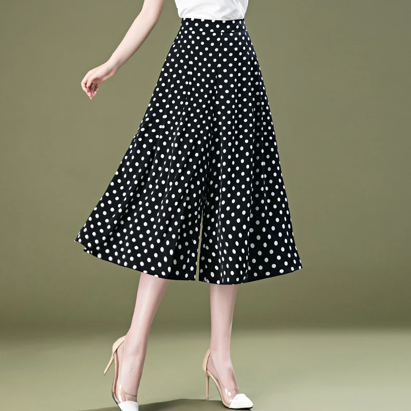 春夏八分裤波点阔腿裤女士大码薄款高档显瘦裤子女裤高腰新款裙裤