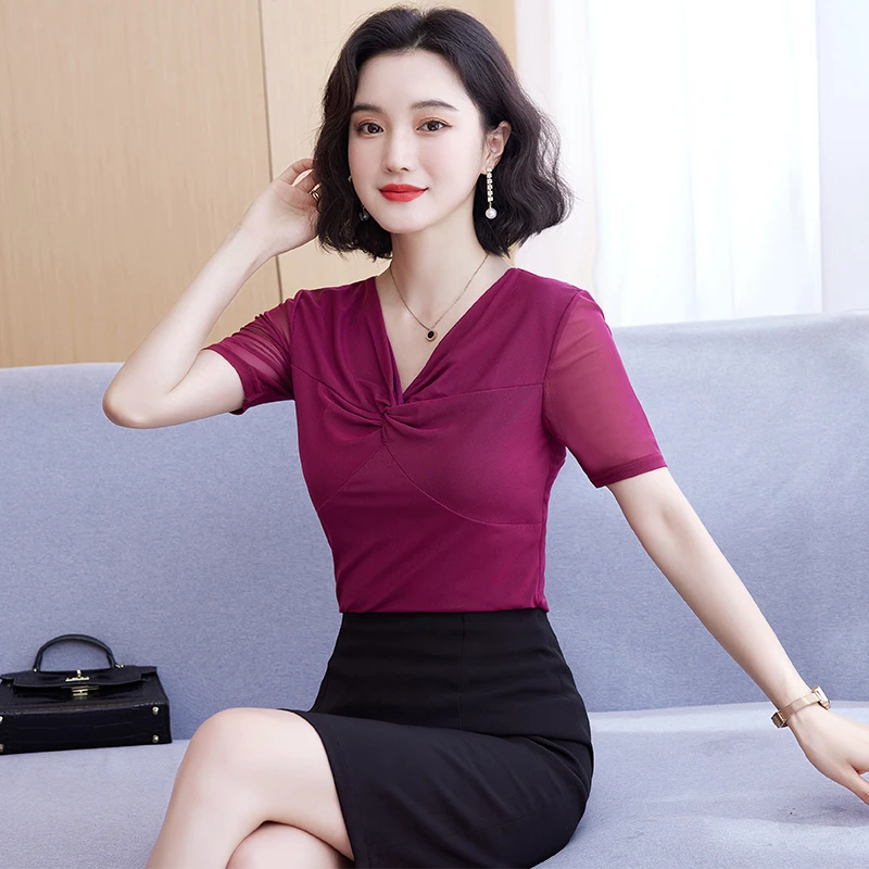 2025新款春夏季网纱薄款遮肚子大码上衣气质T恤女长袖洋气打底衫