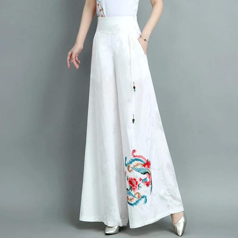 民族风绣花阔腿裤裙裤长裤女2025年春夏季新款高腰薄款甩裤休闲裤