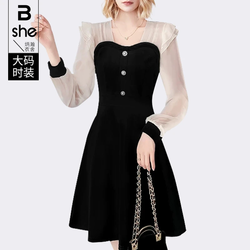 炳瀚原创春装换新大码微胖m洋气显瘦高级假两件裙子BH122ZL7855