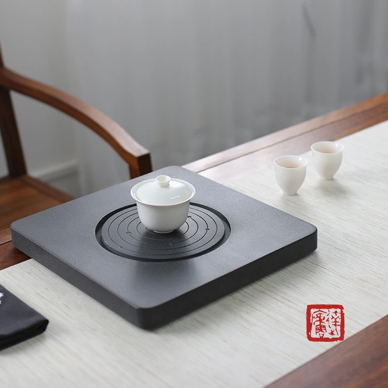 达庐天然乌金石头茶盘小号家用干泡两用简约茶台泡茶石板现代茶托