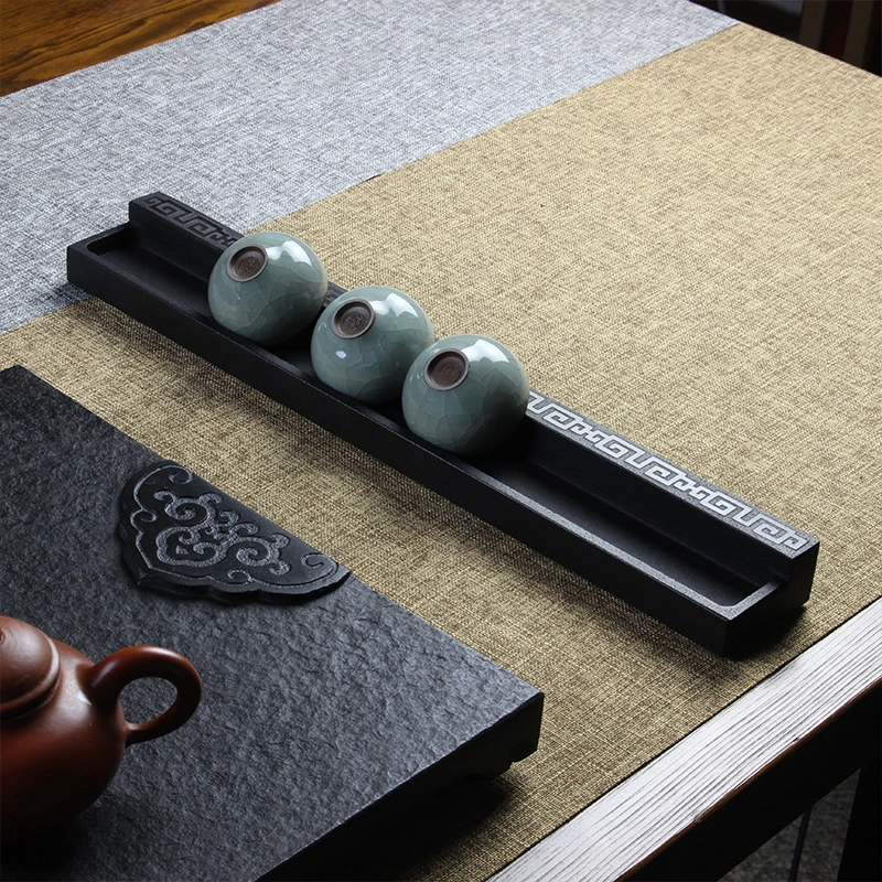 天然乌金石茶杯架中式万字纹茶具置物架客厅简约茶杯收纳架杯架