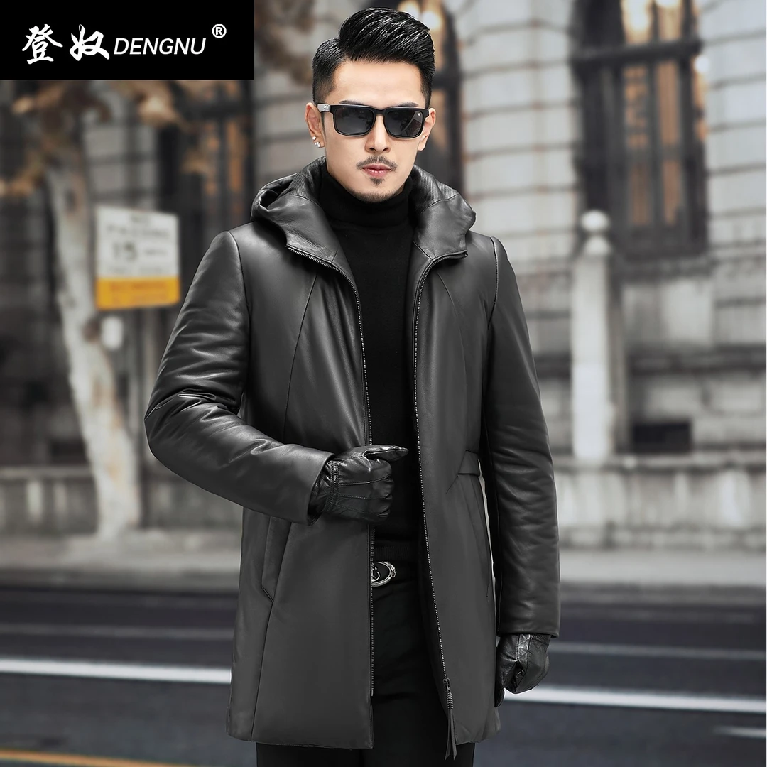 DENGNU/登奴1809男款保暖直下摆加绒男士90绒绵羊皮中长款风衣
