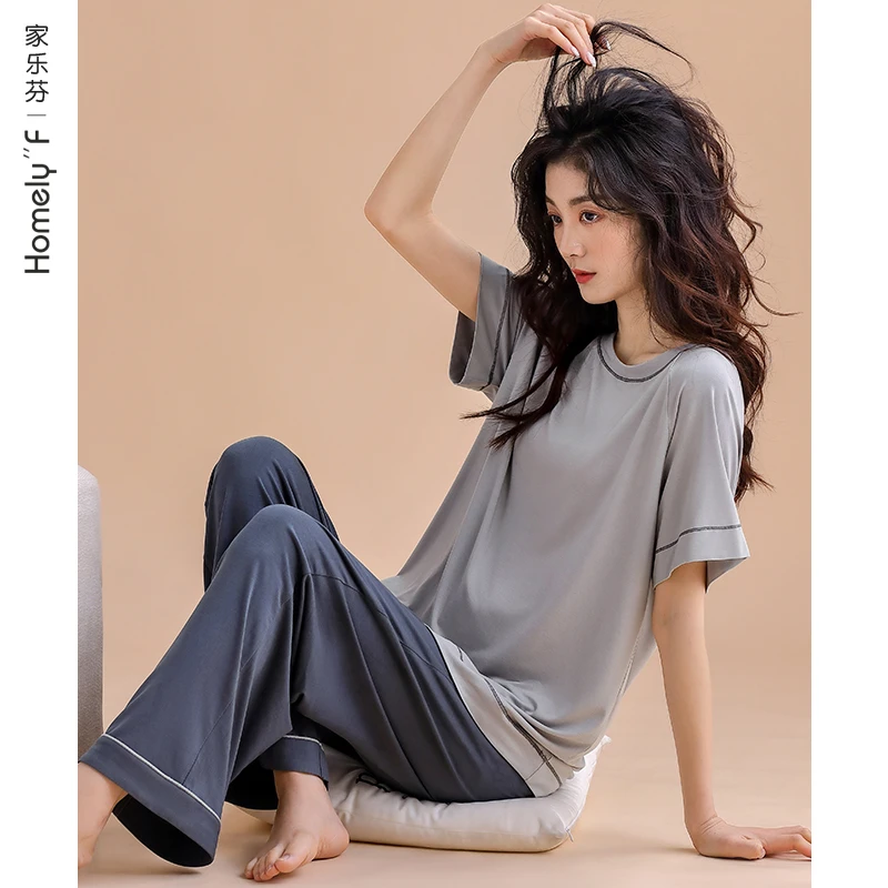 家乐芬睡衣女士夏季短袖长裤家居服夏天夏款可外穿