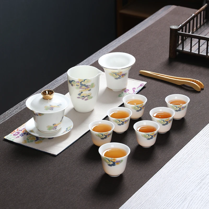 MULTIPOTENT元青中国茶具套装个人高档羊脂玉瓷功夫茶具盖碗套装