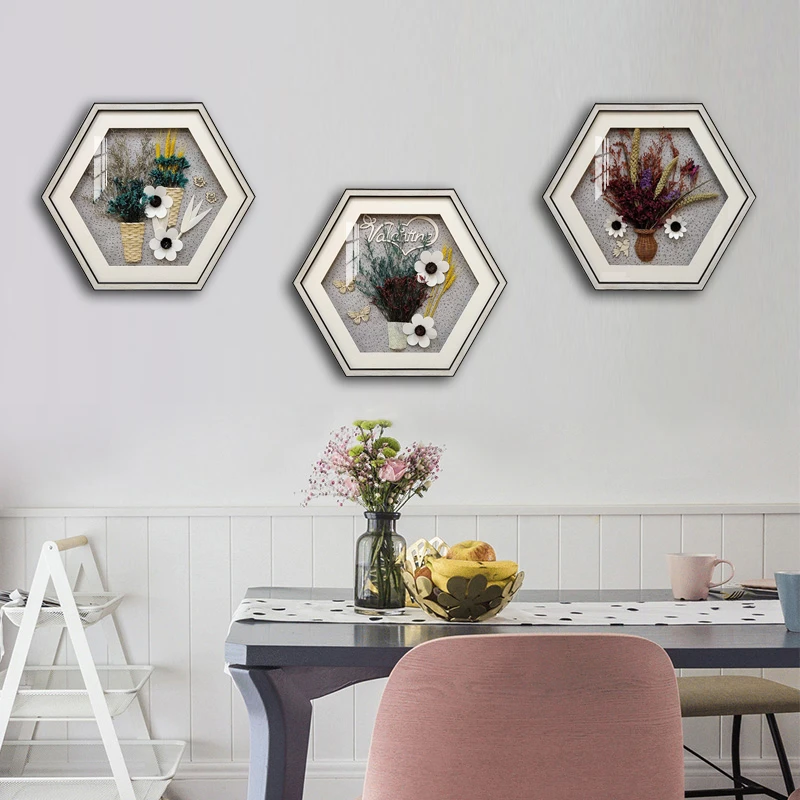 拍一发三-纯手工六边形干草干花客厅餐厅走廊 卧室装饰挂画免打孔