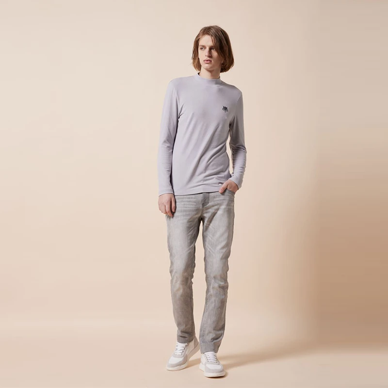 RARE意大利威雅 男装 灰色蓄热绒圆领长袖T恤