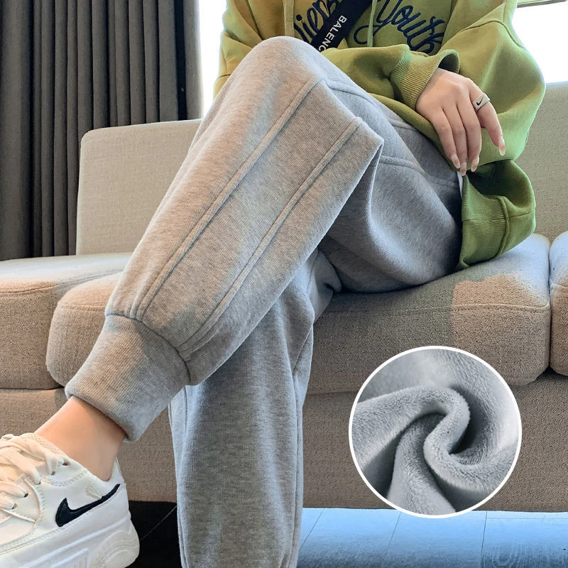 加长运动裤子女秋冬季加绒加厚宽松束脚裤2024新款高腰休闲裤卫裤