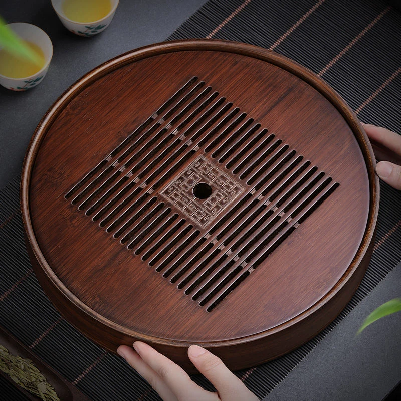 【百年乐氏】茶盘小型专用家用茶具现代茶台功夫实木圆形干泡盘