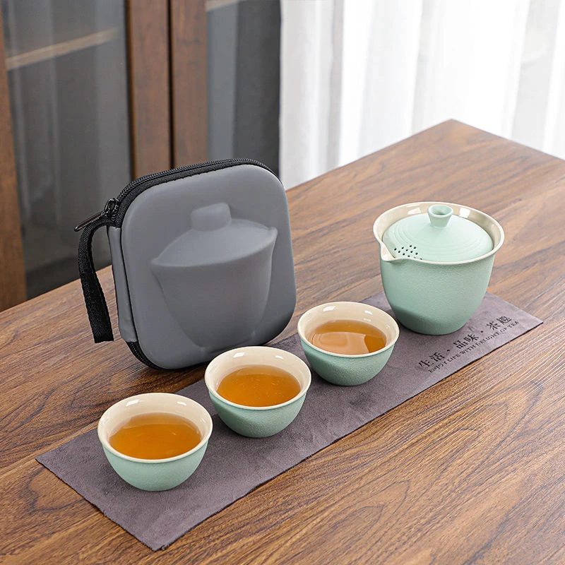新粉专享 路游旅行茶具防烫设计一壶三杯便携式户外简约泡茶盖碗