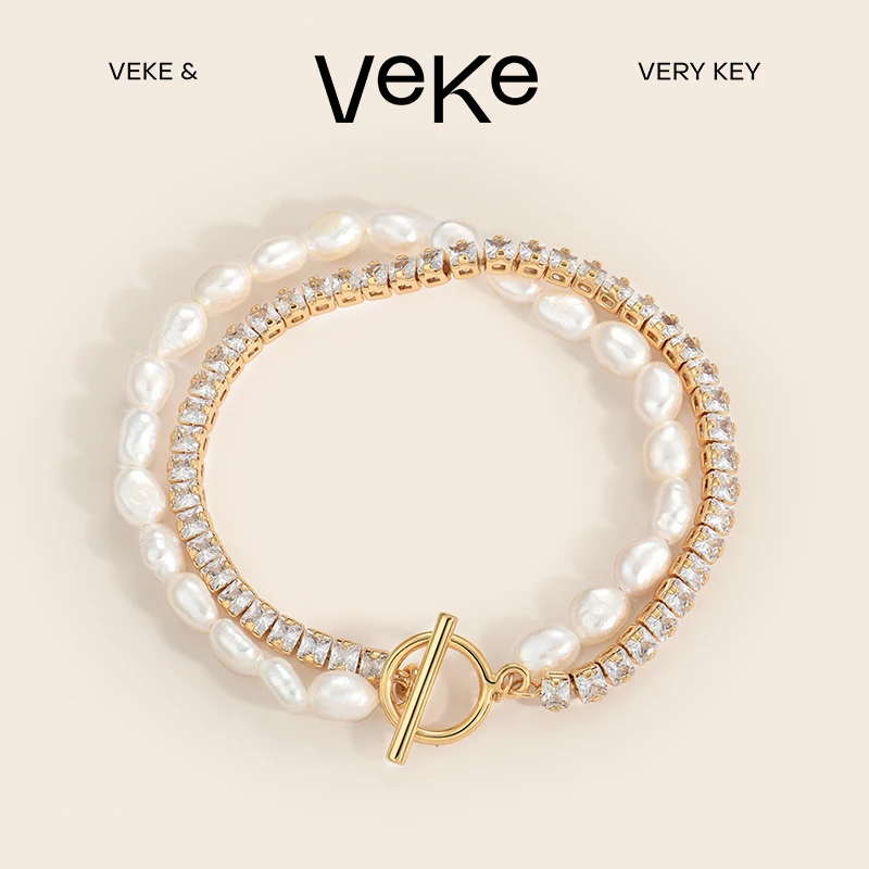 VEKE 铜合金合成锆石手链 女ins小众设计法式轻奢高级感锆石首饰