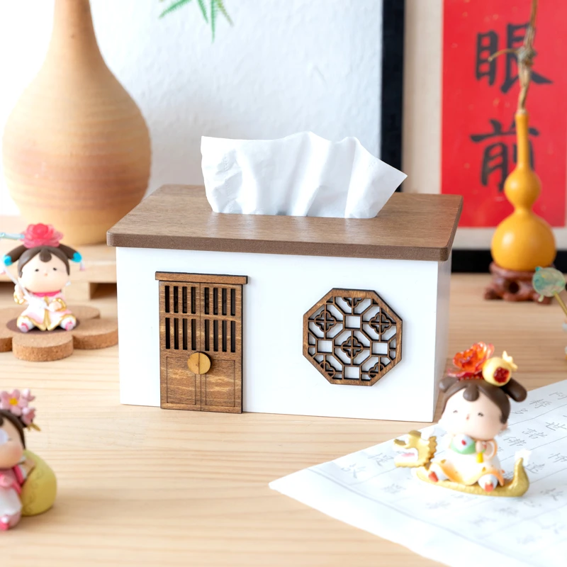 阿楹 高档实木纸巾盒新中式客厅创意桌面收纳架 床头艺术感抽纸盒