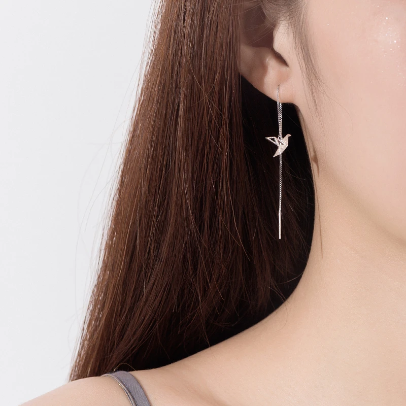 金美澳 925银耳饰 千纸鹤流苏耳线气质网红爆款2024年新款潮耳饰