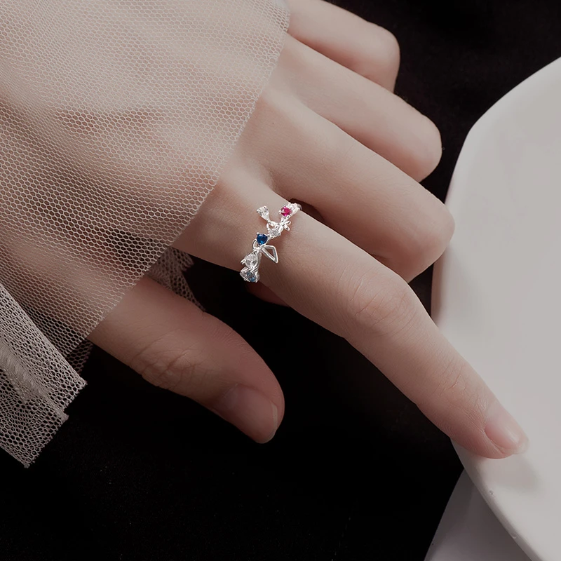 金美澳 925银合成锆石戒指 小众女生ins潮饰品冷淡风轻奢食指尾戒