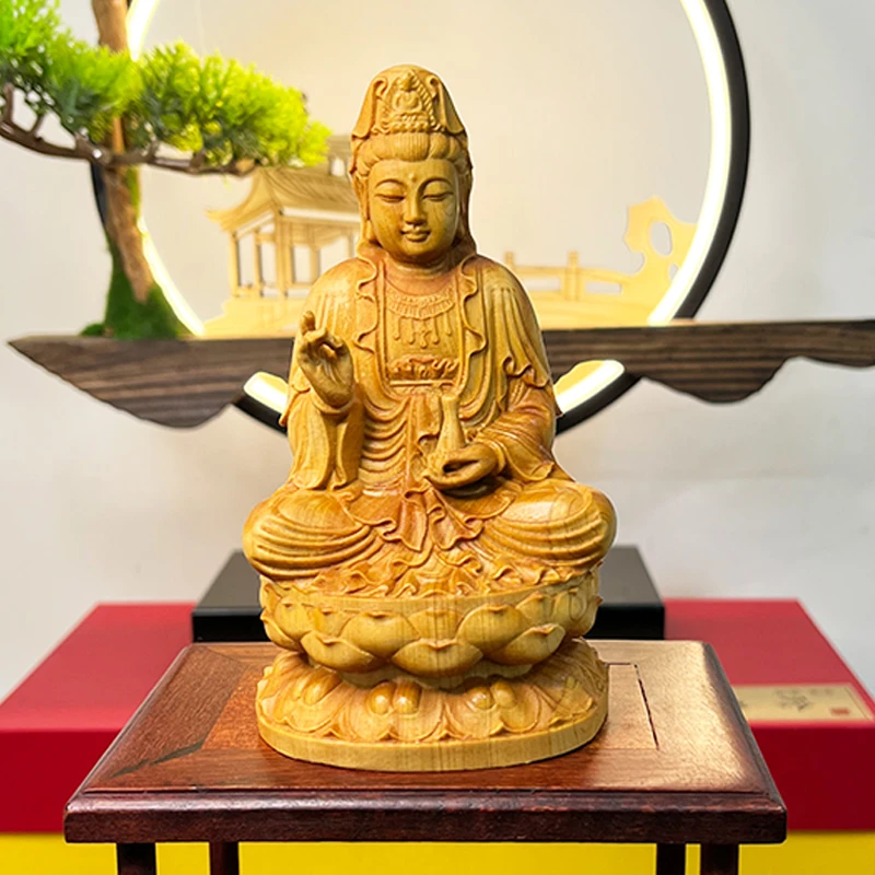 太行柏木拿净瓶观音木雕工艺品