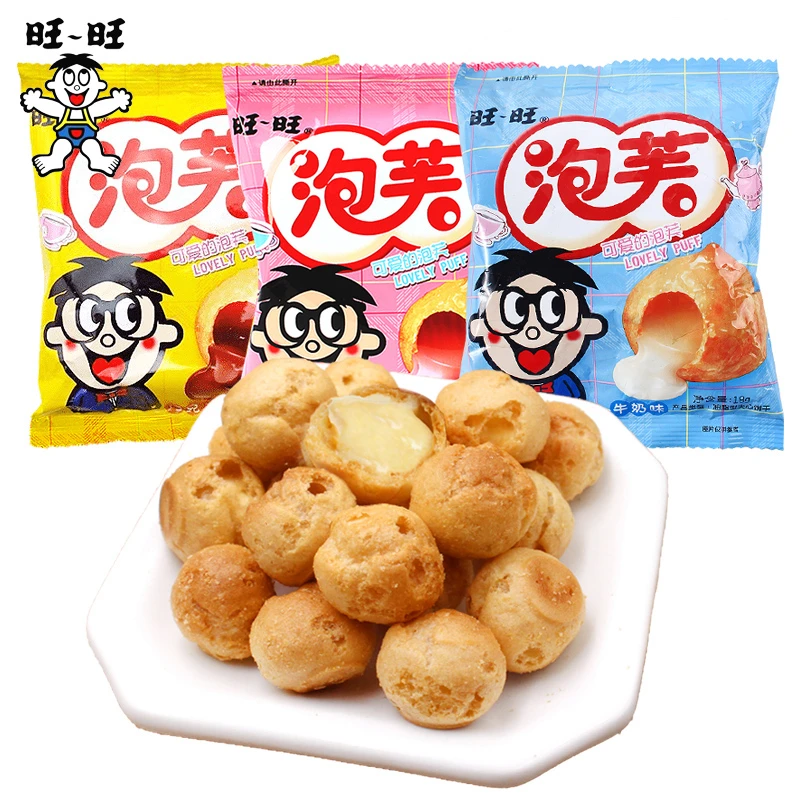 旺旺泡芙16g草莓牛奶味爆浆巧克力脆皮夹心小包装解馋小零食