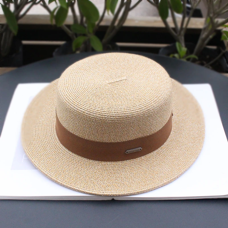 大头围帽子女款平顶百搭帽女英伦礼帽平沿帽子女夏防晒太阳帽草帽